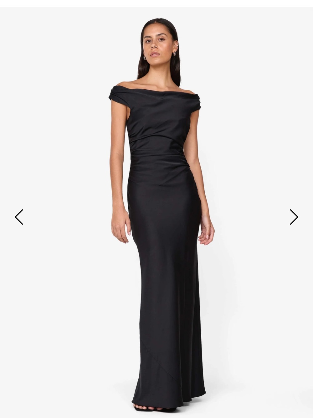 Bec & Bridge Off The Shoulder Black Satin Evening Gown